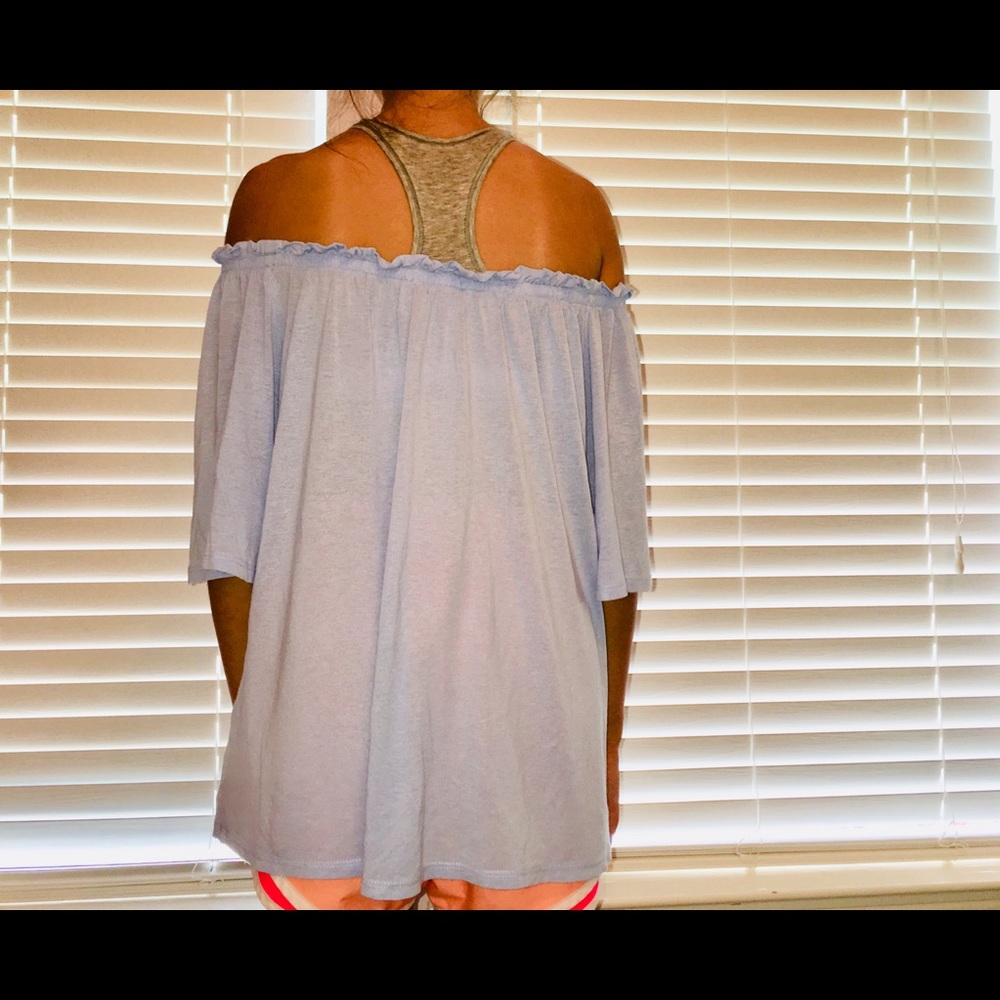 Light blue off the shoulder top